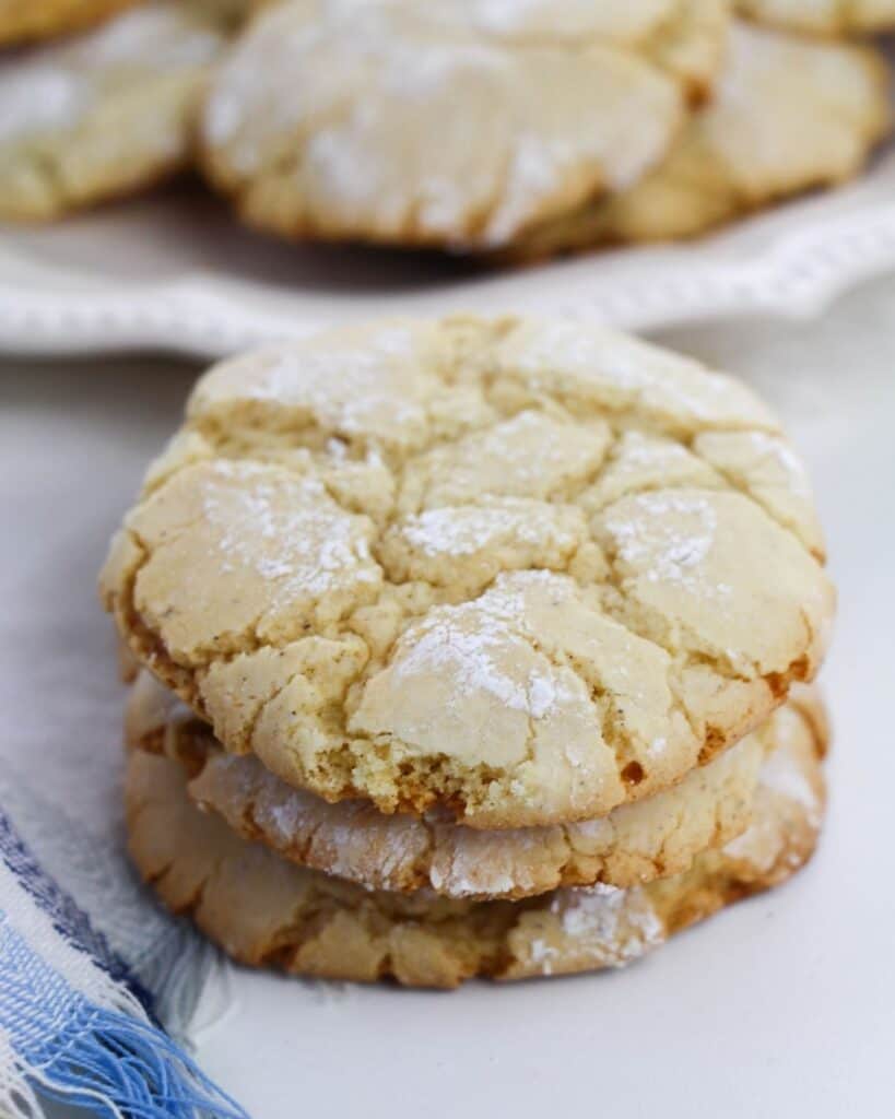 Vanilla cake mix cookies made with boxed cake mix on a plate.