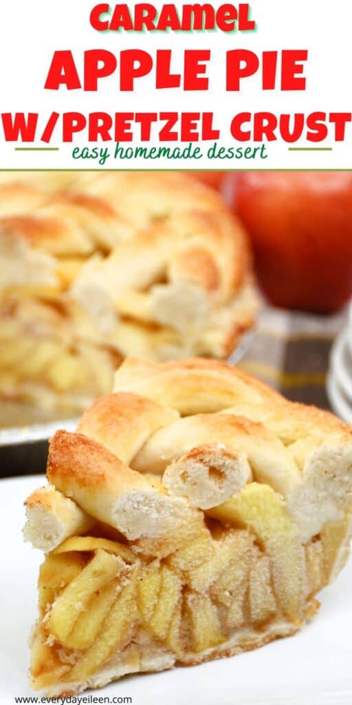 A pie with apples and topped with a pretzel twist.