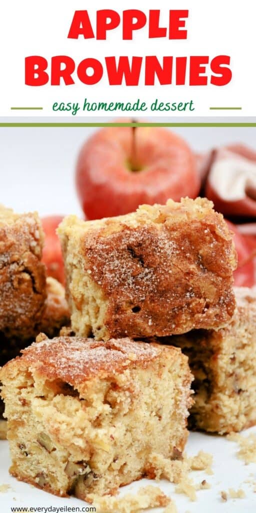 Blondies made with apples on a white plate.