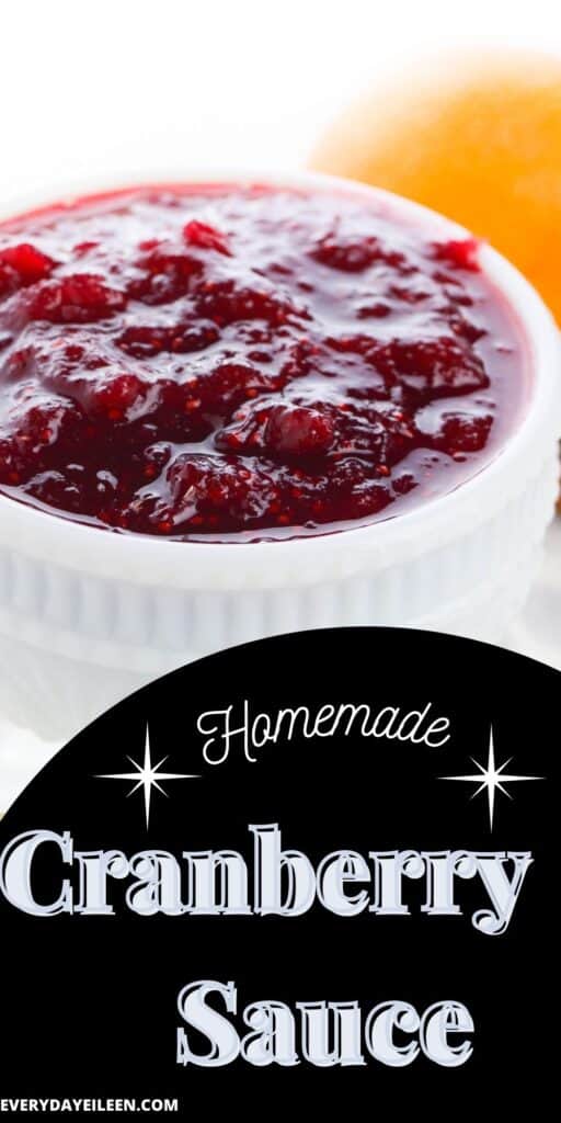 A white bowl filled with homemade cranberry sauce