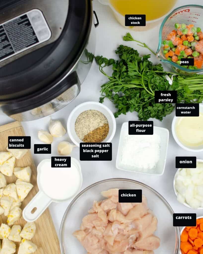 Ingredients for chicken and dumpling made in the instant pot.