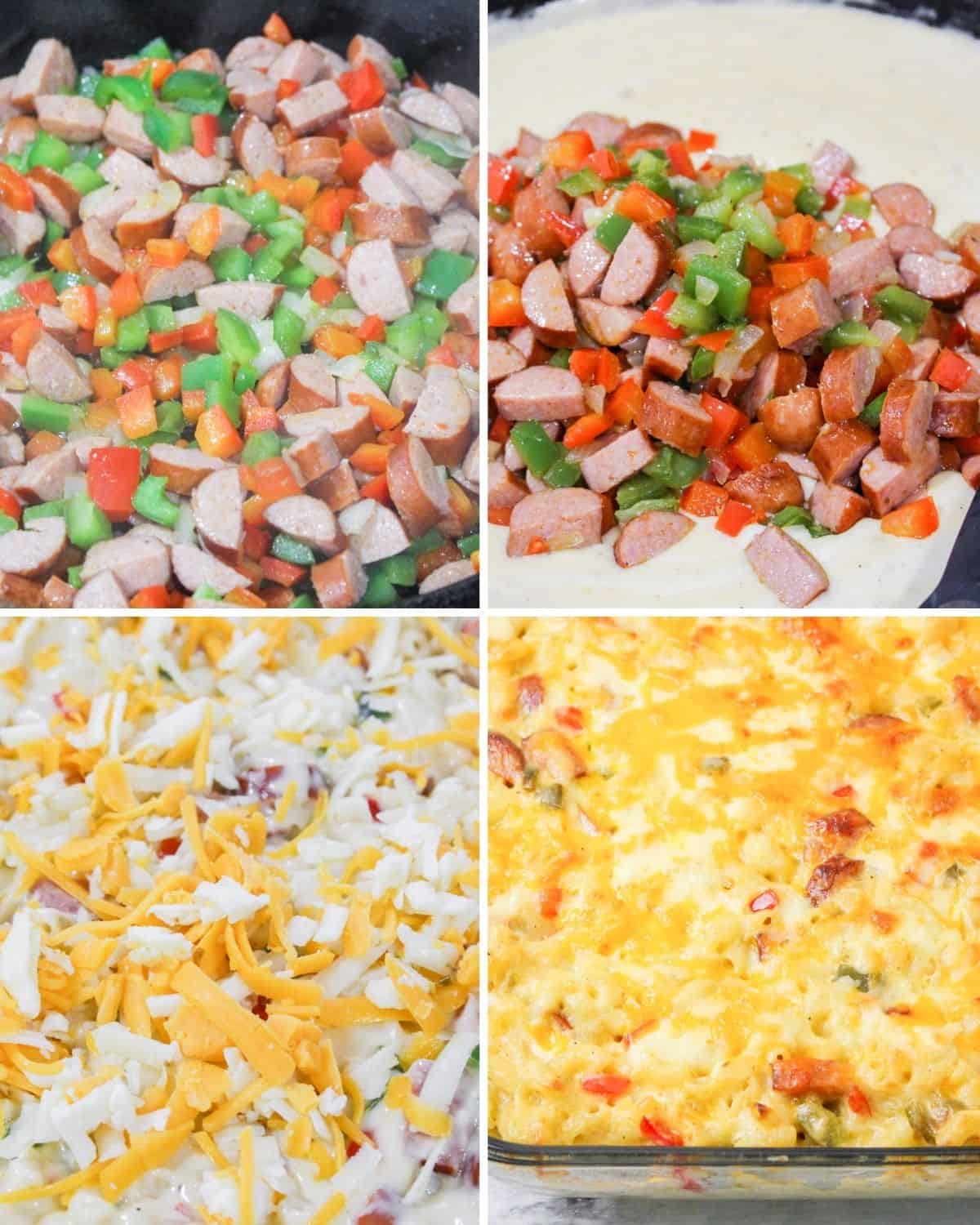 Step by step instructions to make cajun mac and cheese casserole.