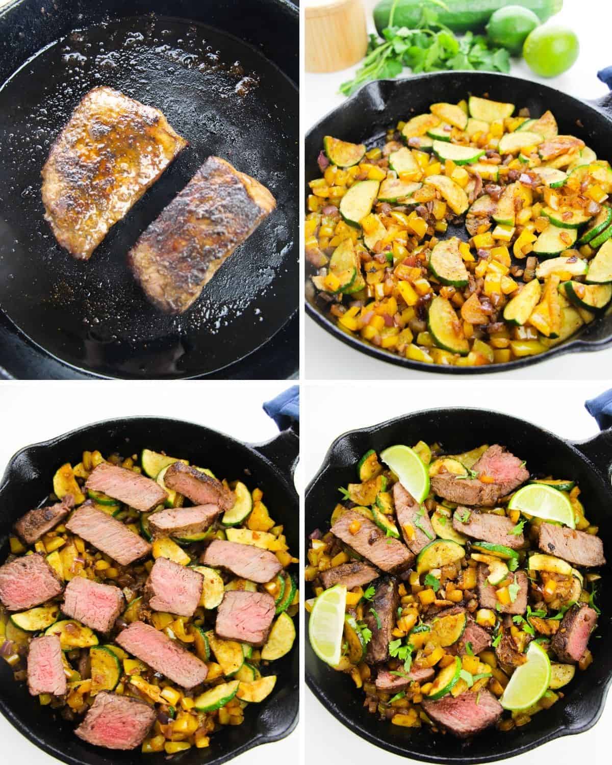 One-Skillet Steak Served with Vegetables