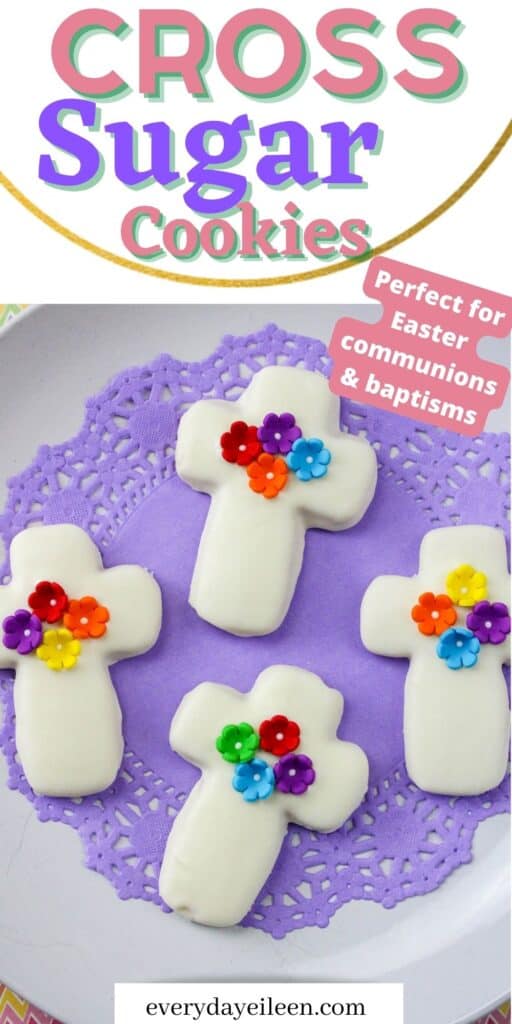 Cross cookies on a purple linen on a white plate