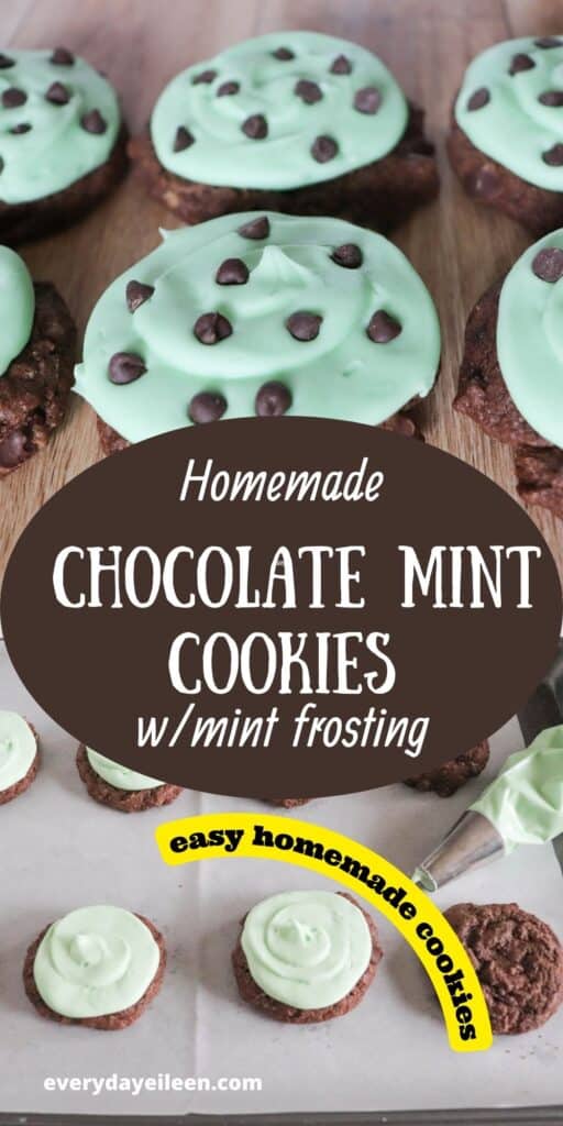 Chocolate mint cookies topped with mint frostings