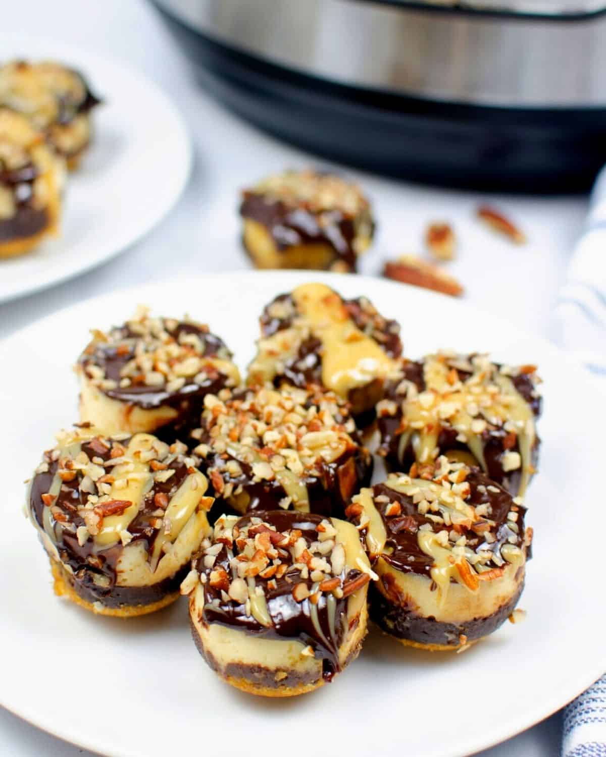 Turtle cheesecake bites made in the instant pot.