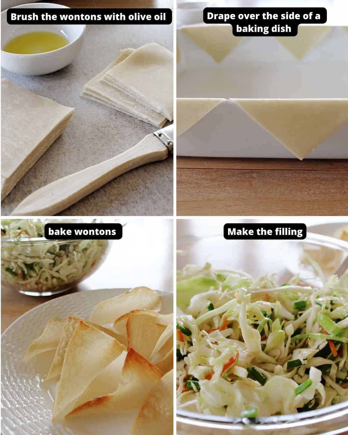 Step by step photos of the instructions to make chicken wontons, a copycat applebees recipe.