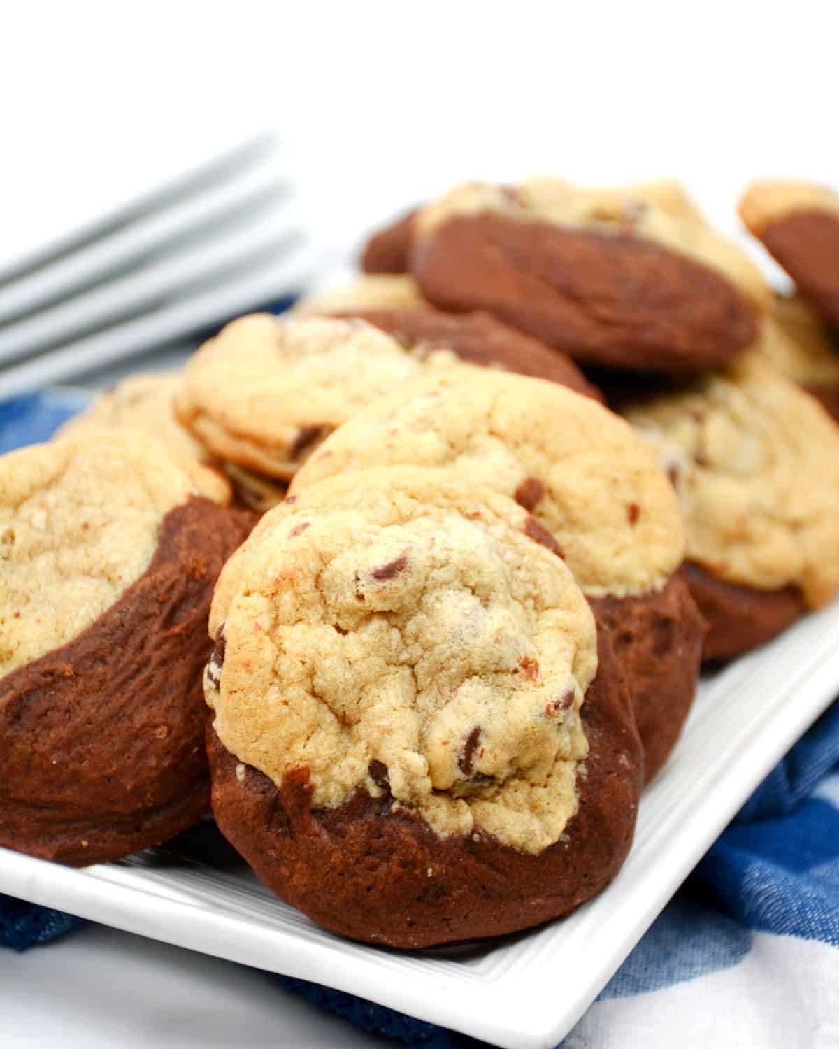 Brookie cookies on a white plate.