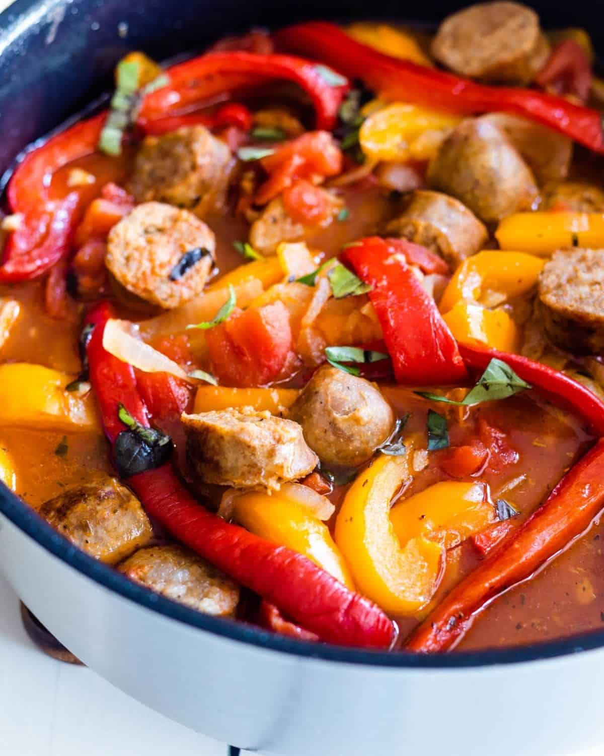 Italian Sausage and Peppers in a large saucepan.