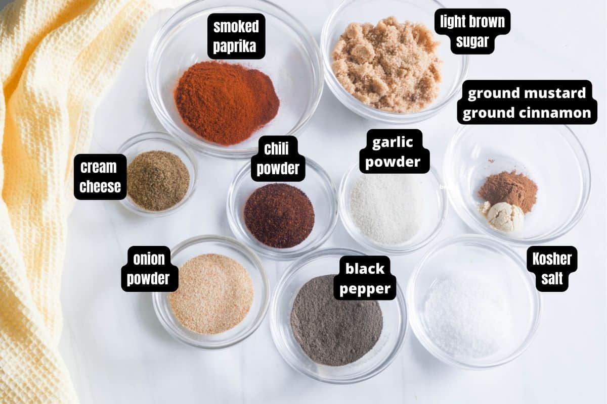 The ingredients to make pork dry rub with text overlay.