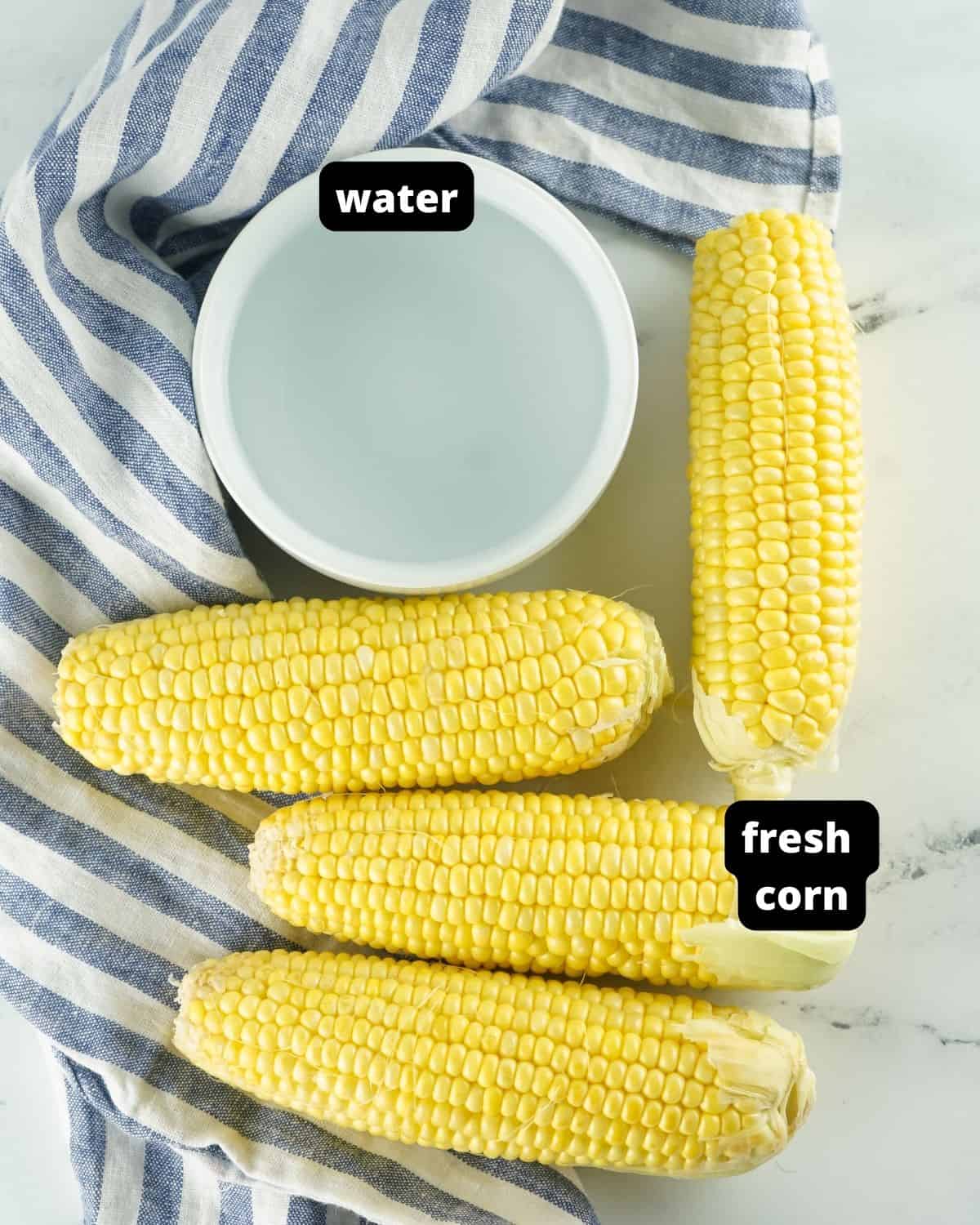 Ingredients with text overlay of corn on the cob.