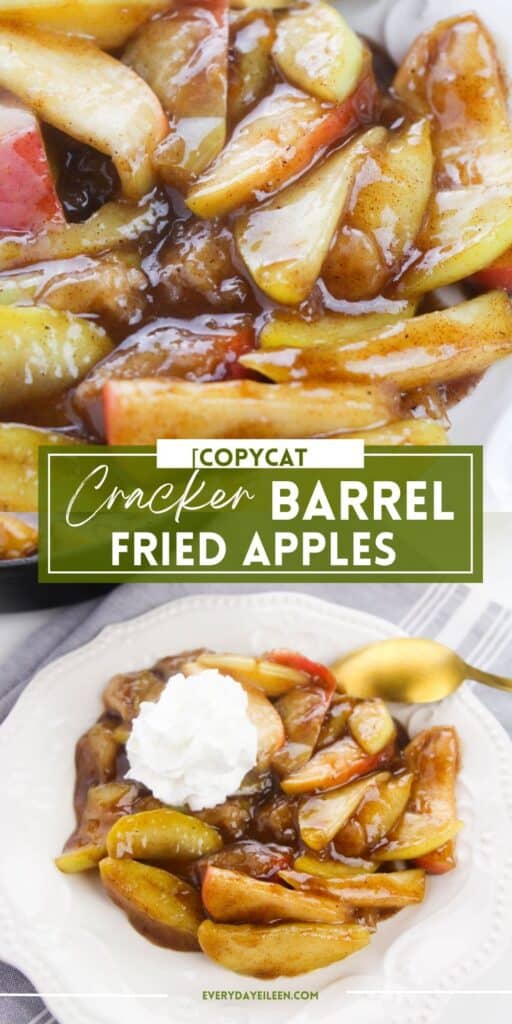 A pinterest pin with text overlay for cracker barrel fried apples.