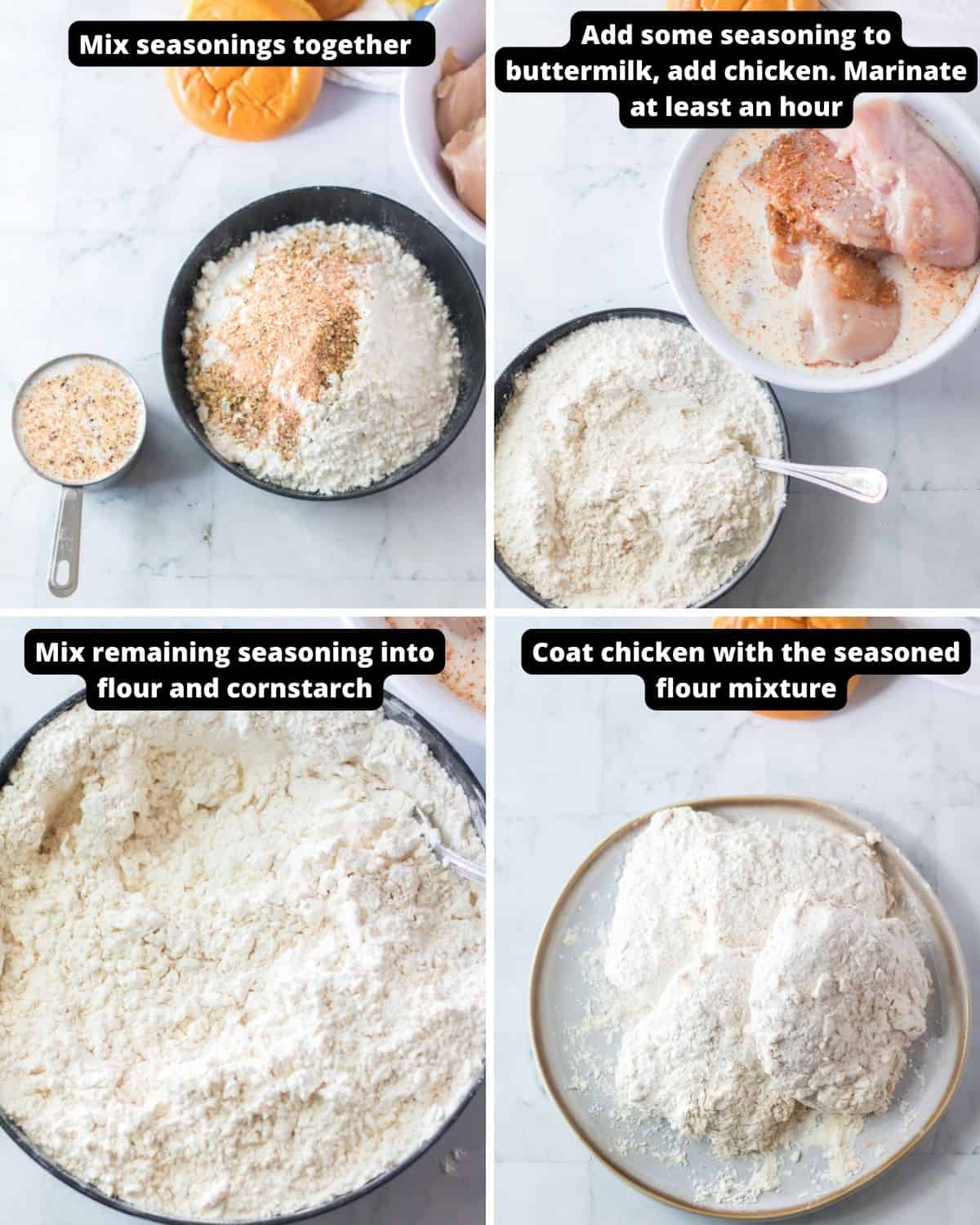 Instructions to make the coating for popeyes chicken sandwich with text overlay.