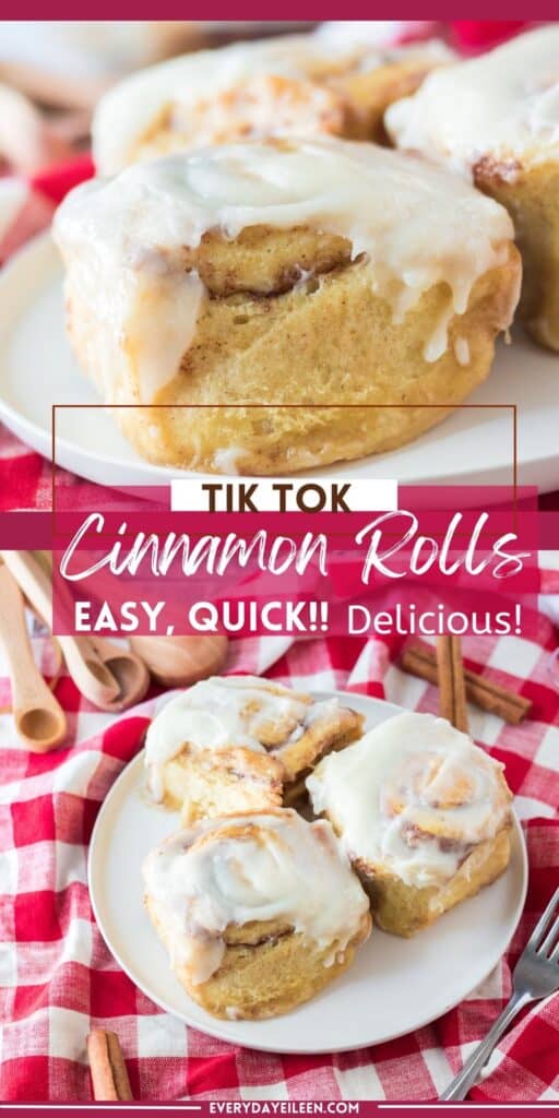 Pinterest pin with text overlay of cinnamon rolls made famous via a tiktok video.