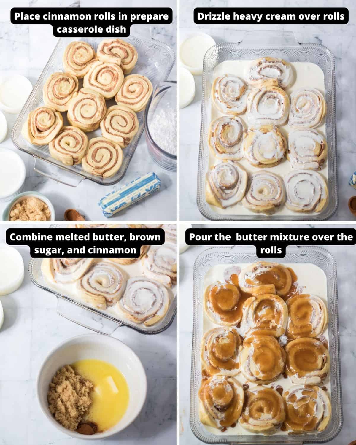 Steps t make tiktok cinnamon rolls with text overlay with the instructions.