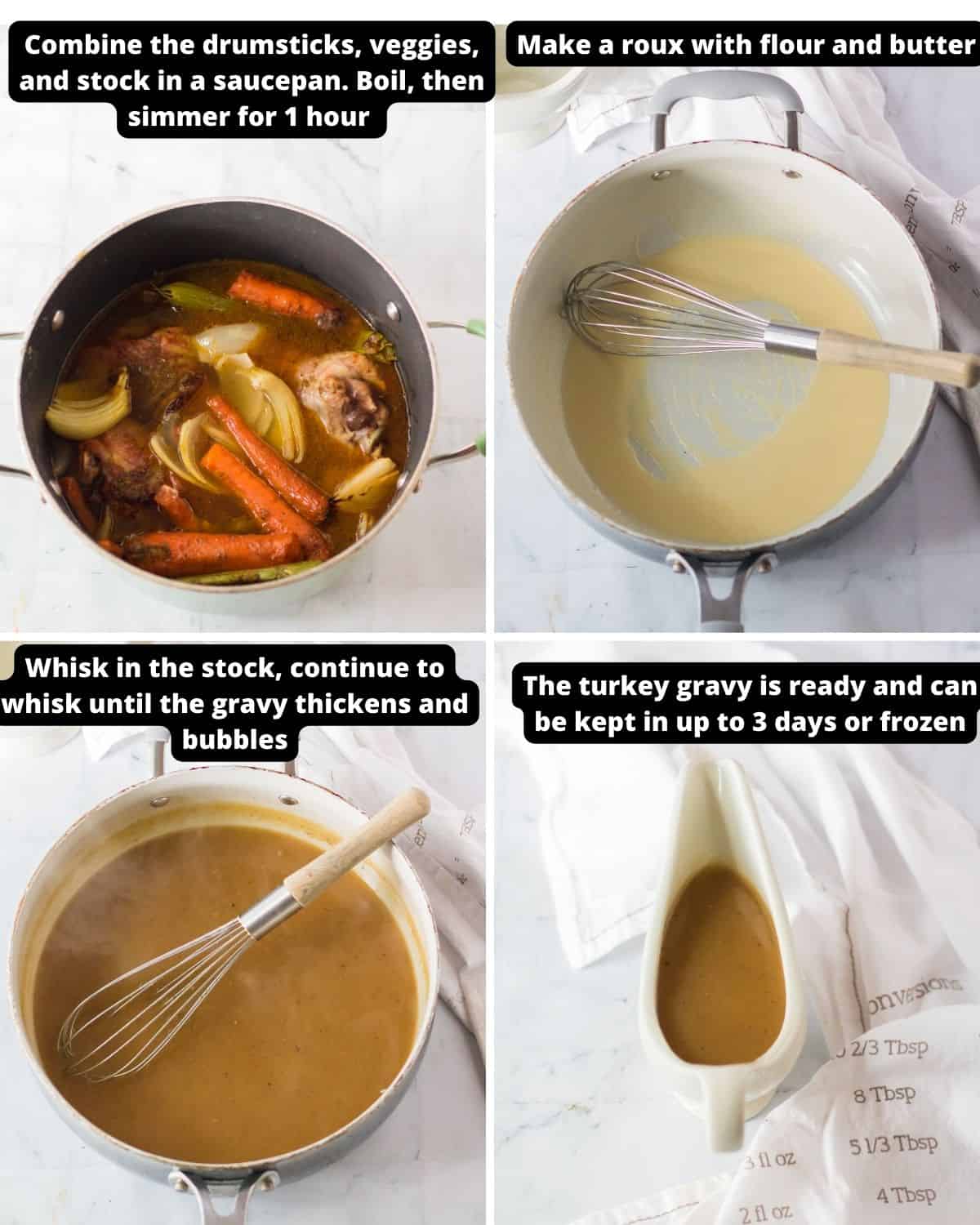 Instructions with text overlay to make turkey gravy.