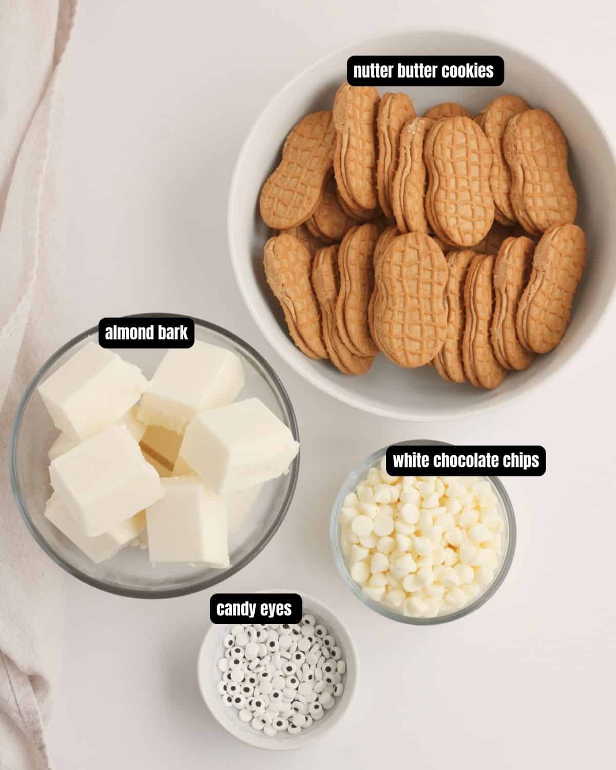 Ingredients to make mummy nutter butter cookies