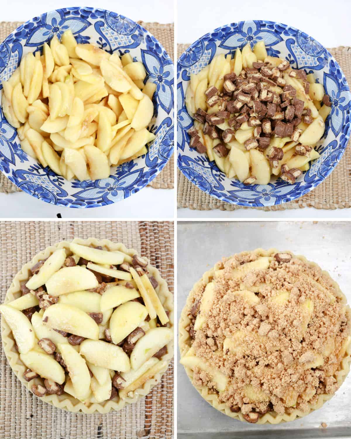 Step by step pictorial to make caramel apple pie crumble