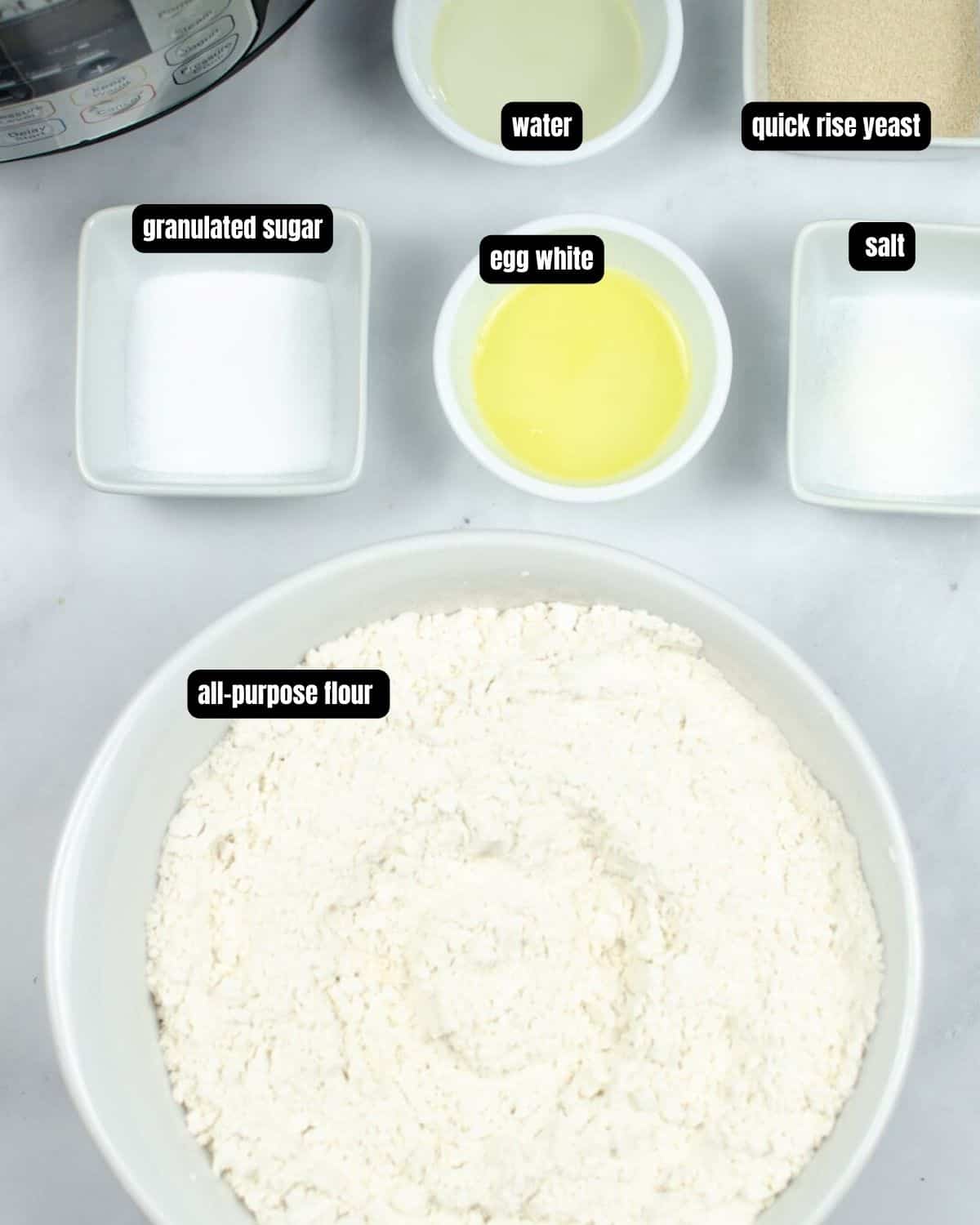 Ingredients with text overlay to make french bread in the instant pot.