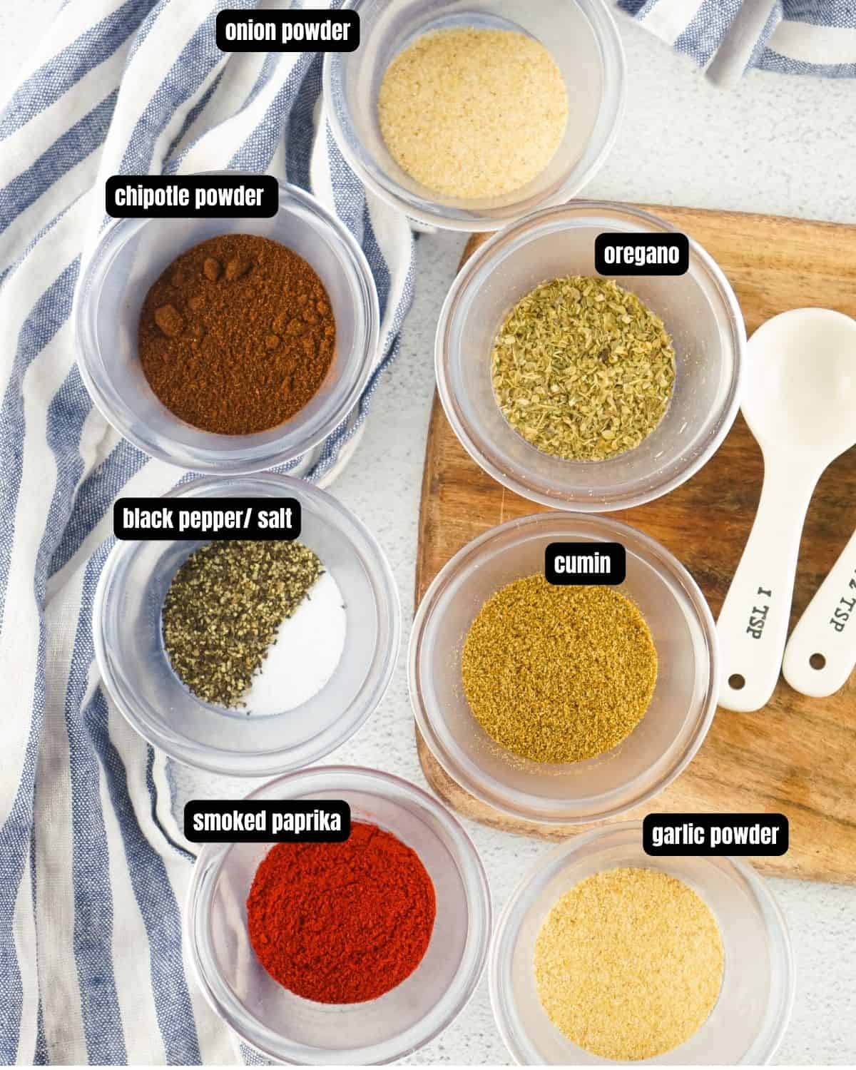 Ingredients with text overlay to make homemade taco seasoning.