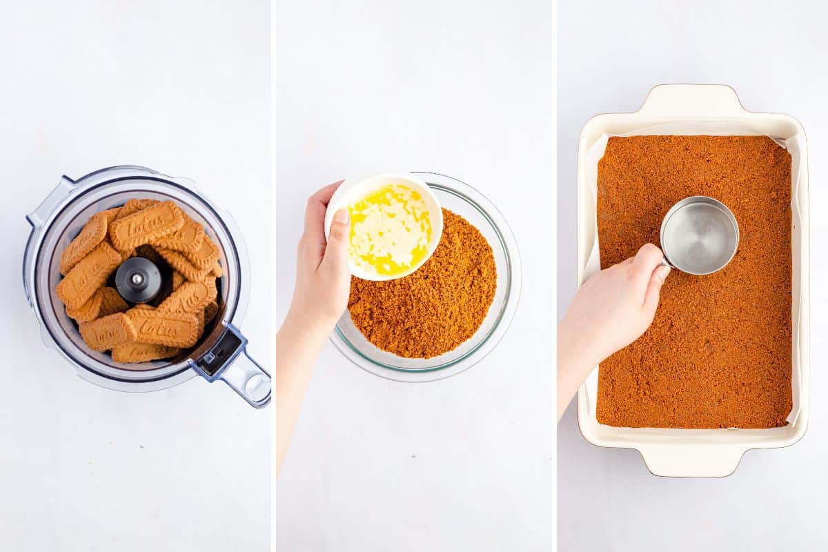 Step by step instructions to make biscoff cheescake crust.