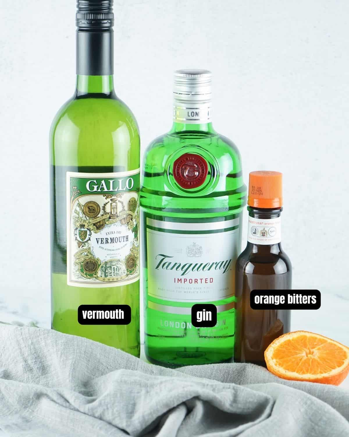 Ingredients to make a gin martini.