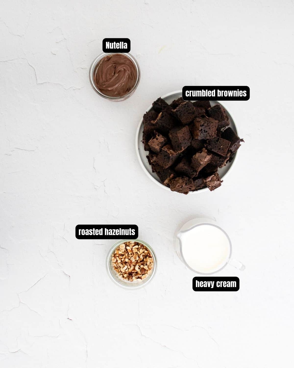 Ingredients to make brownie trifle with text overlay.