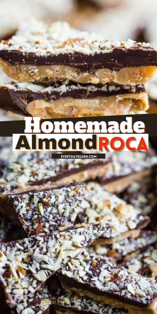 A pinterest pin for almond roca candy made at home.