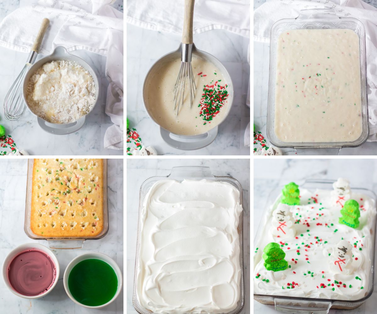 Step by step photos to make a jello poke cake for christmas.