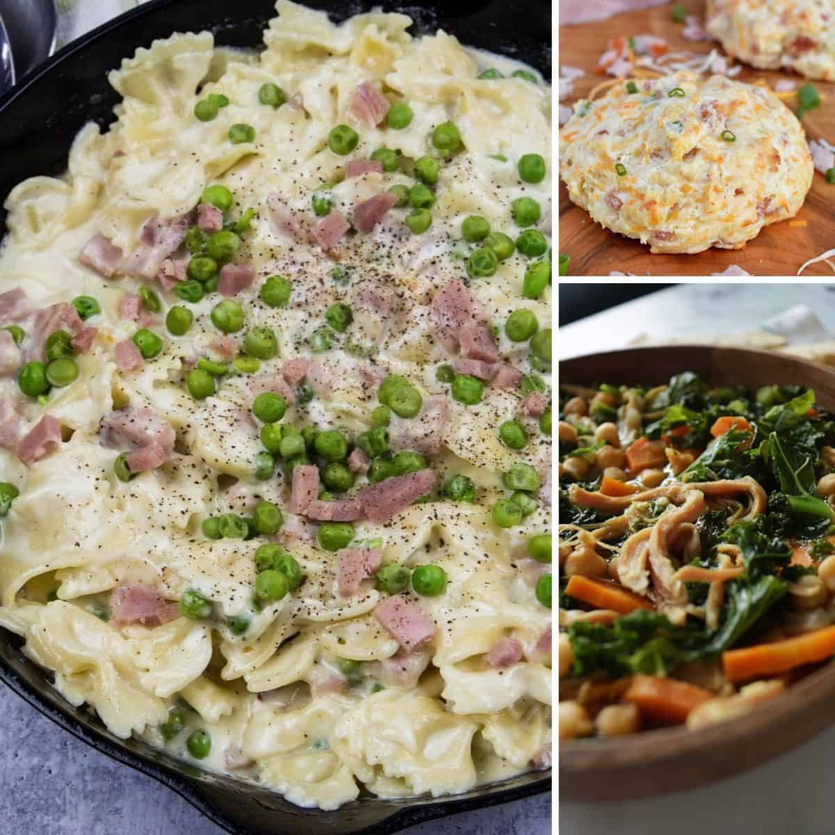 A collage of leftover ham recipes.