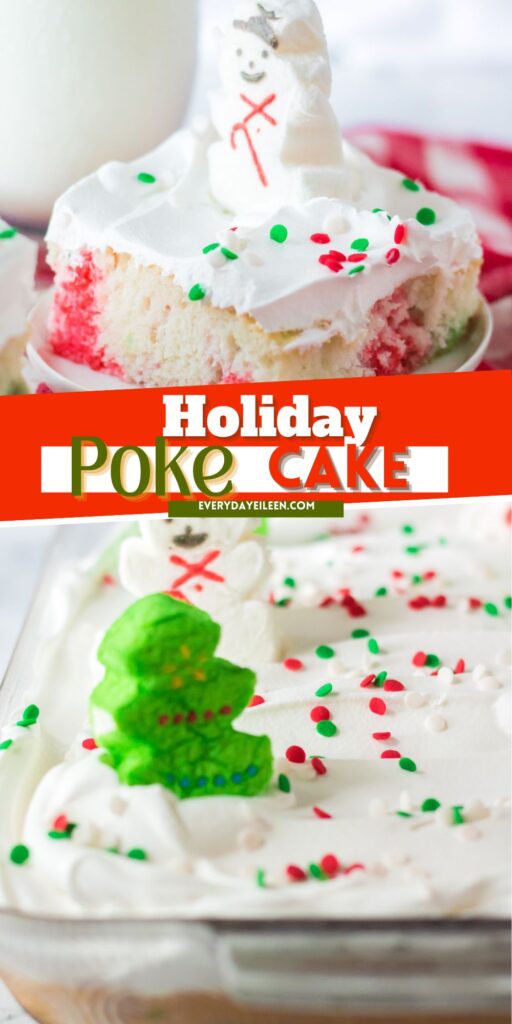 Holiday poke cake pin with text overlay.