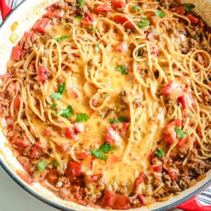 one pot taco spaghetti in a large pan.