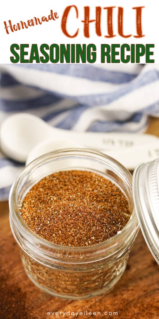 A Pinterest pin with text overlay for a homemade chili seasoning.