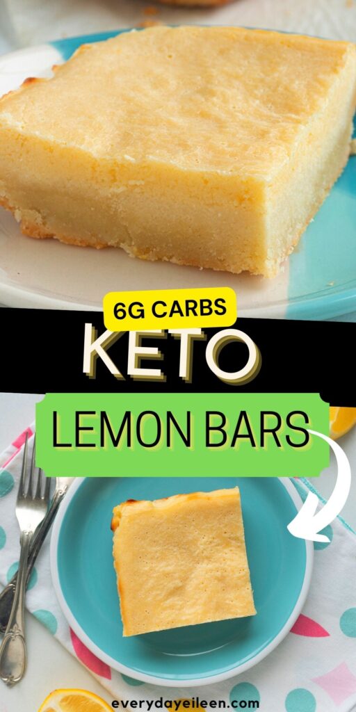 Keto lemon bars with text overlay photos for Pinterest.