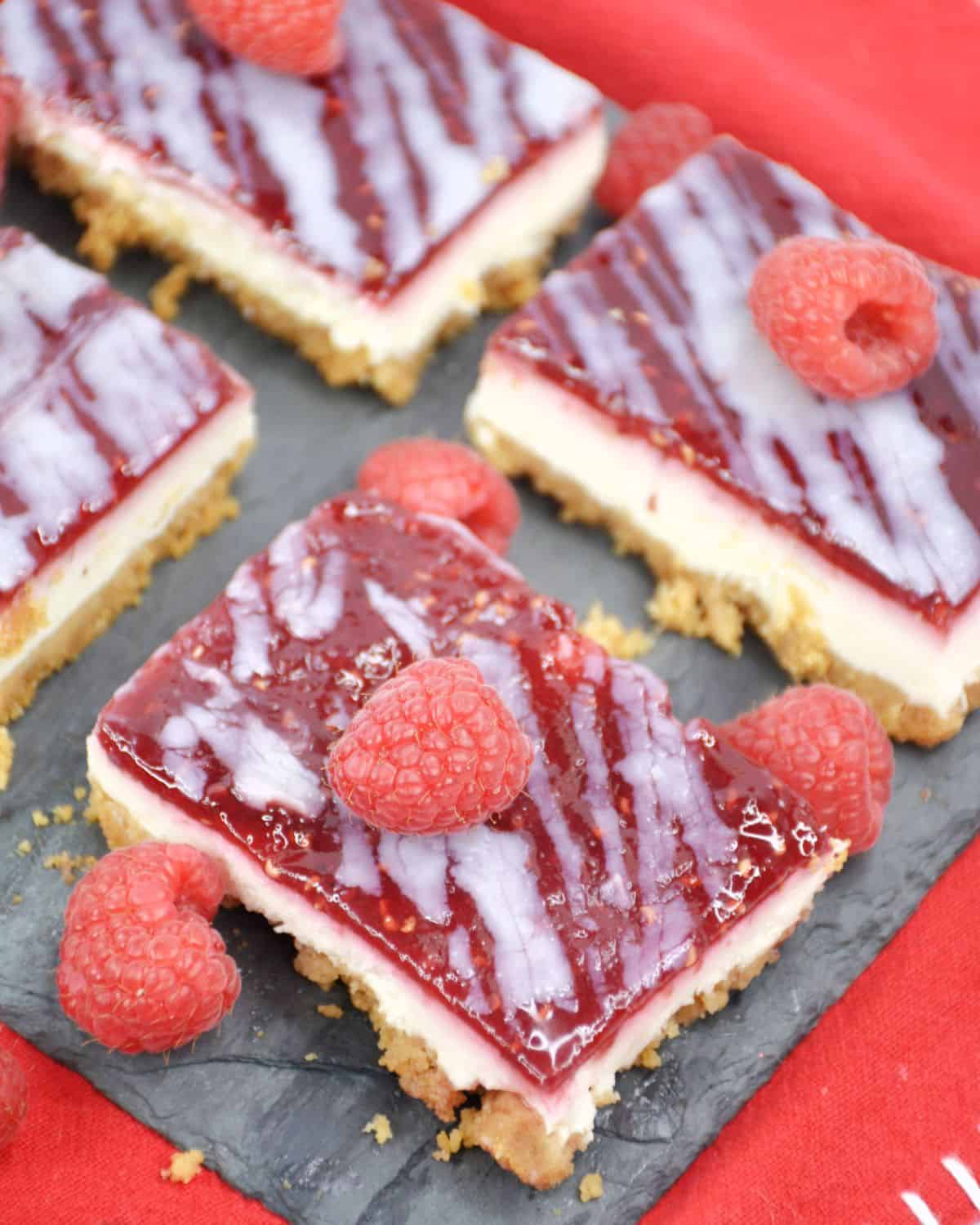Raspberry glazed white chocolate bars.