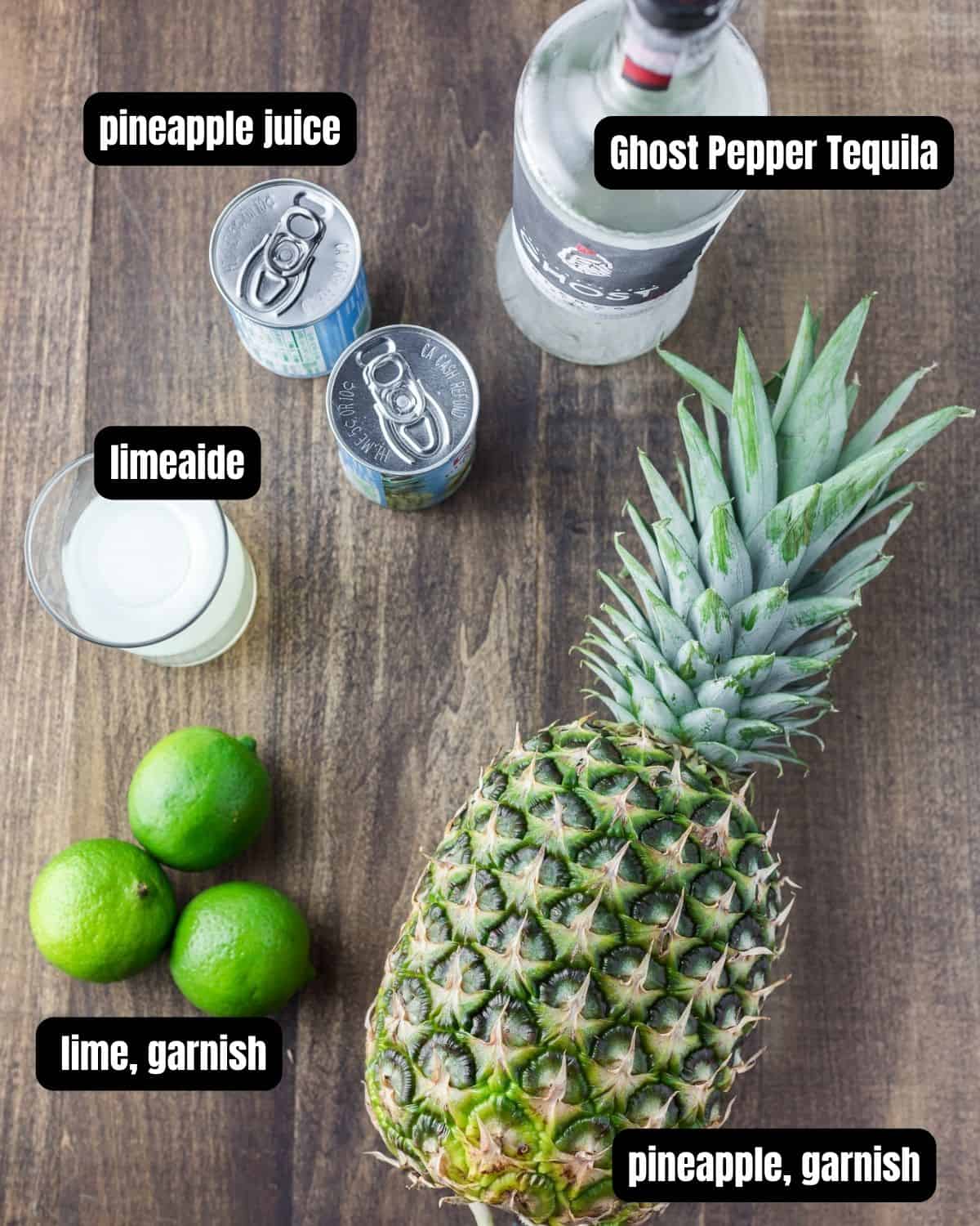 Ingredients with text overlay to make spicy margarita.