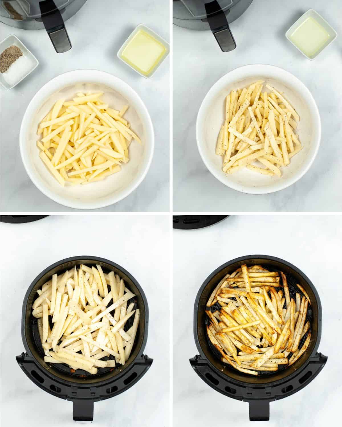 Steps to make animal fries in the air fryer.