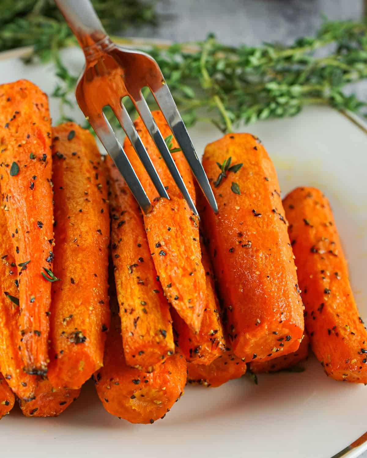 Roasted carrots in the air fryer on a plate. 