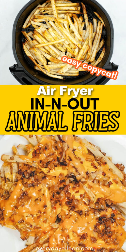 A Pinterest pin for animal style fries made in the air fryer.