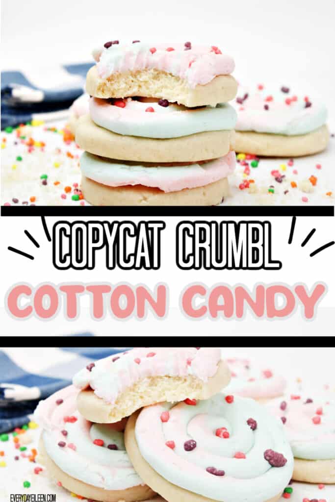 A Pinterest pin with text overlay for a cotton candy cookie.