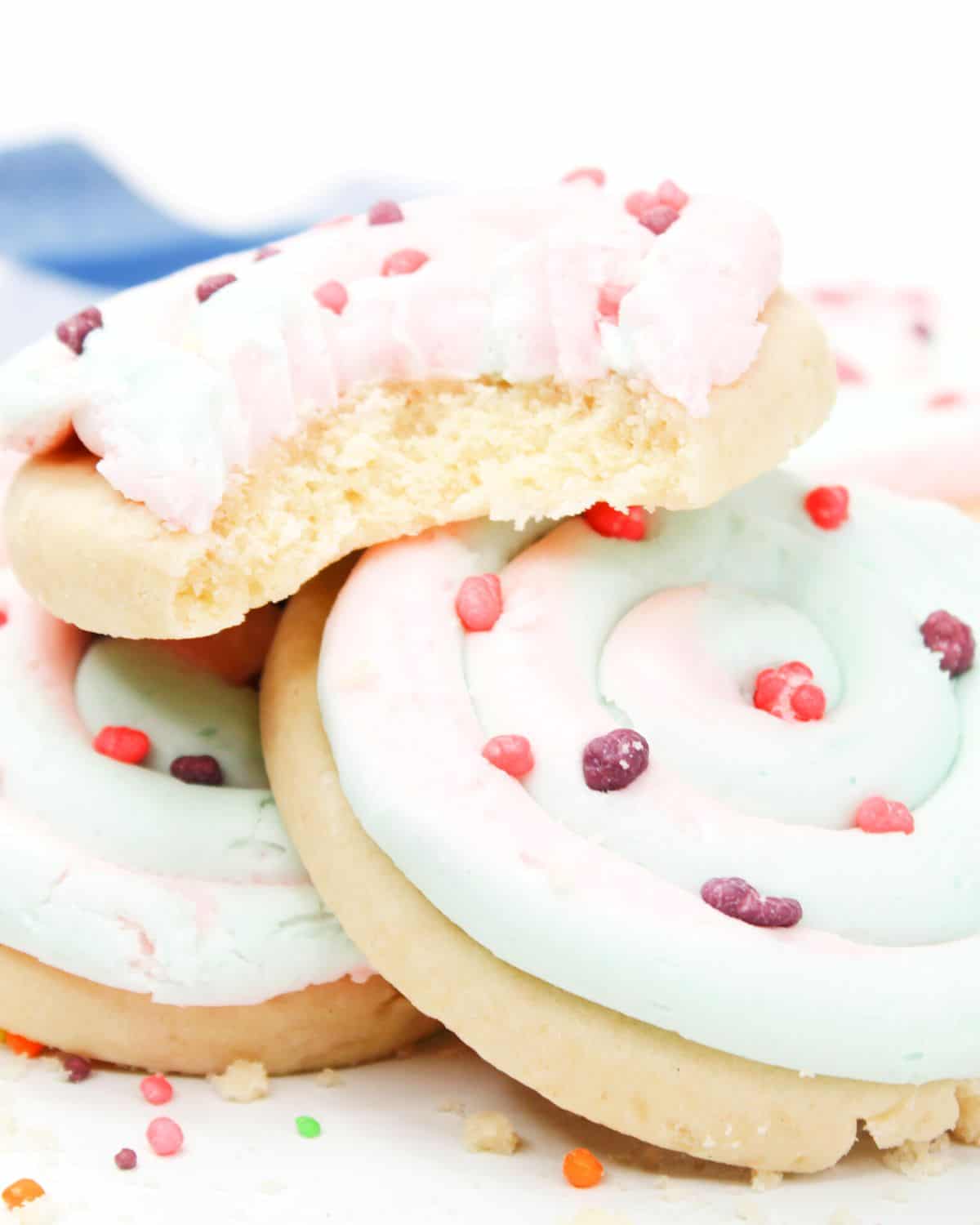 Copycat Crumbl Cotton Candy Cookies in a pile. 