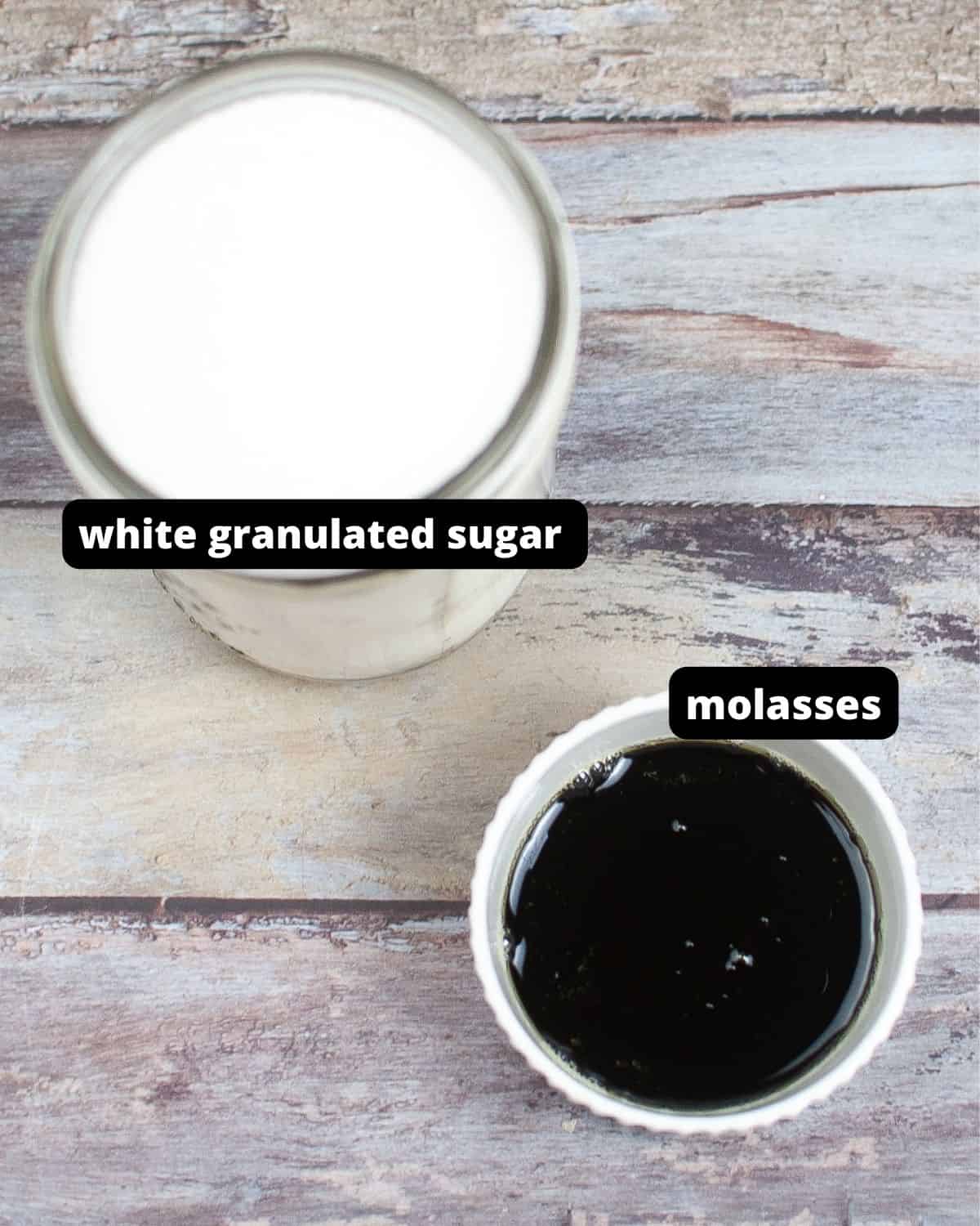 Two ingredients white sugar and molasses to make brown sugar.
