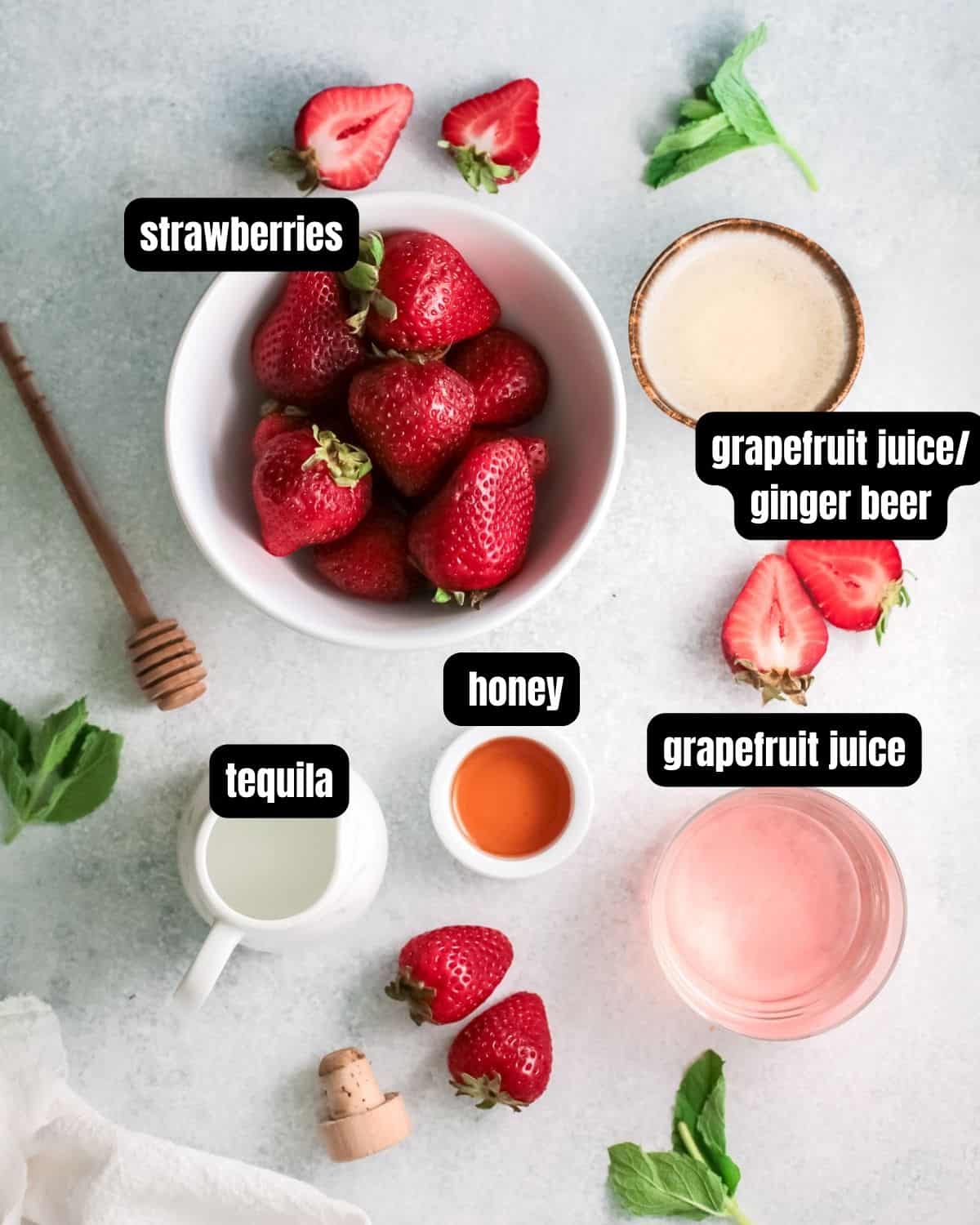 Ingredients to make strawberry paloma.