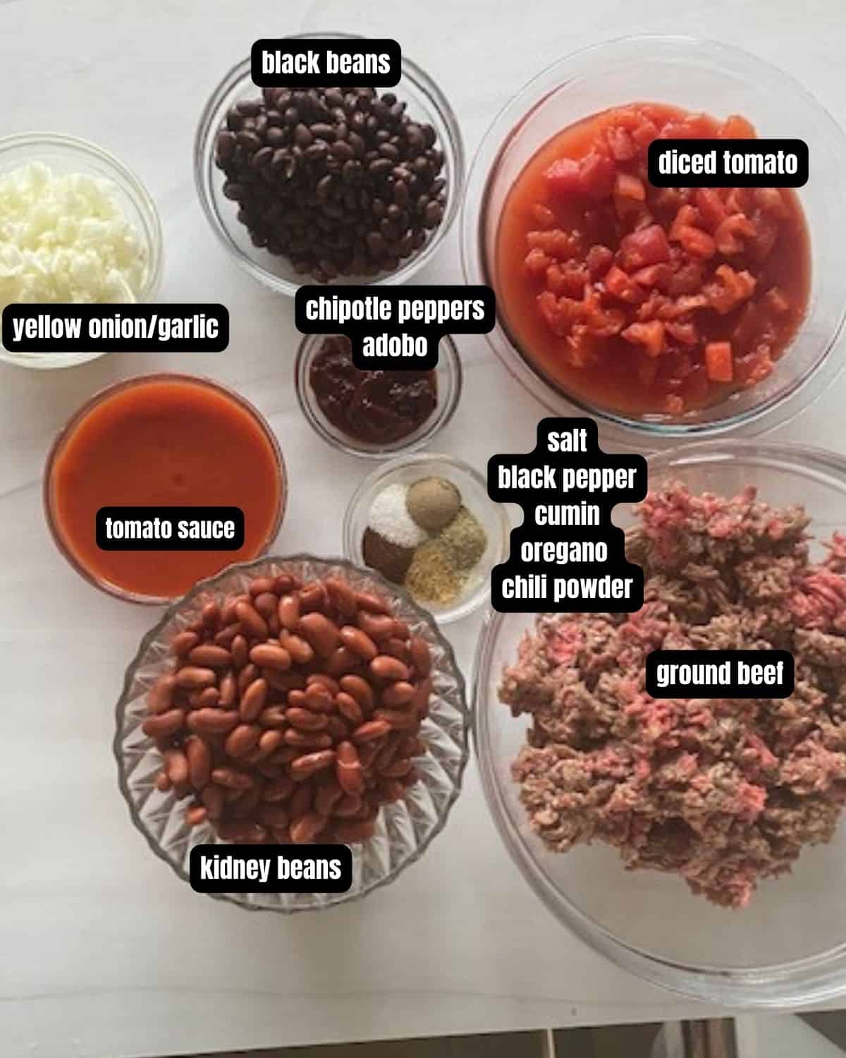 Chipotle chili ingredients with text overlay. 