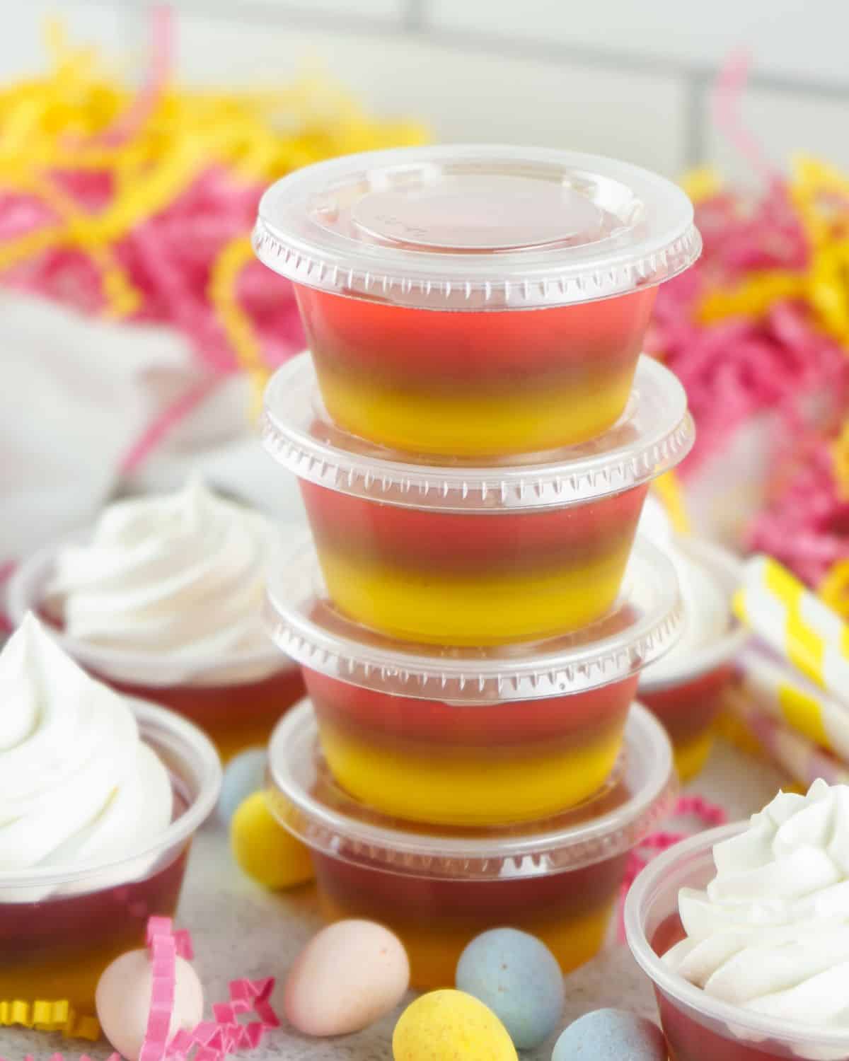 Gelatin shots for Easter in spring colors. 