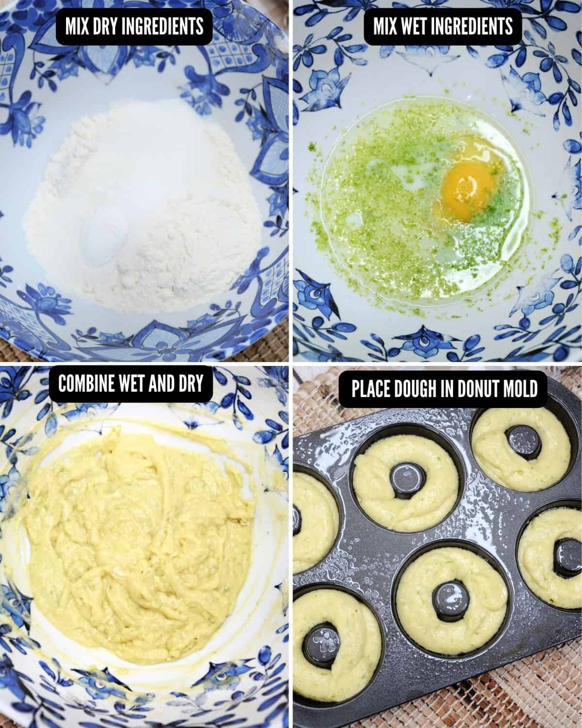 Steps to make homemade key lime donuts.