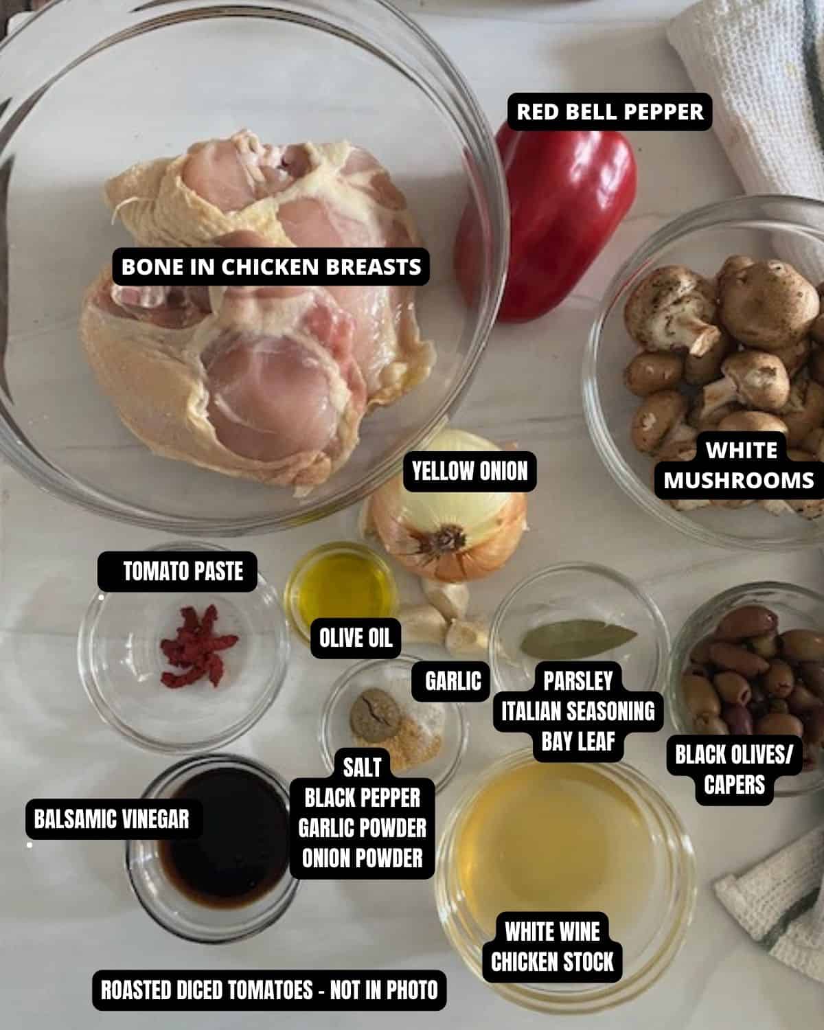 Ingredients to make instant pot chicken cacciator.