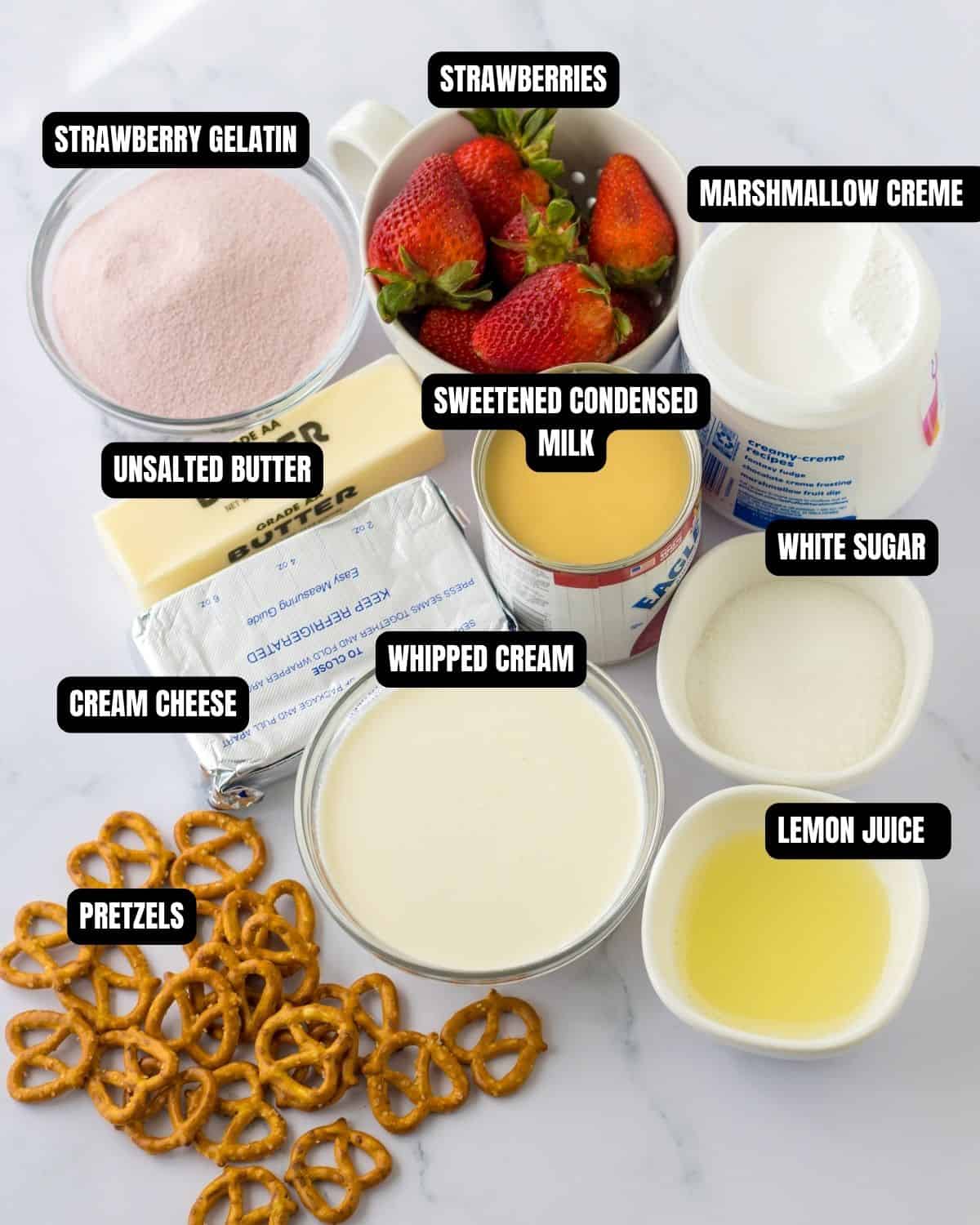 No bake strawberry pie ingredients with text overlay.