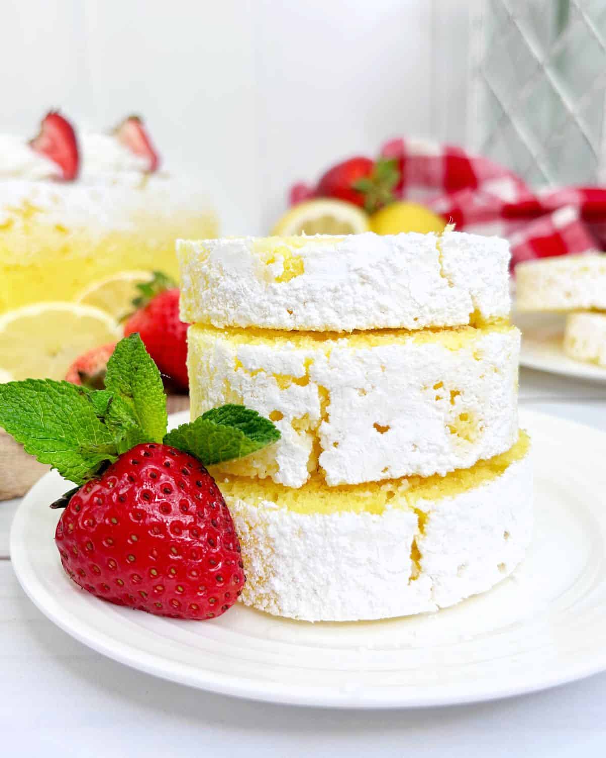 Lemon Roll cake with a homemade cake and lemon curd.