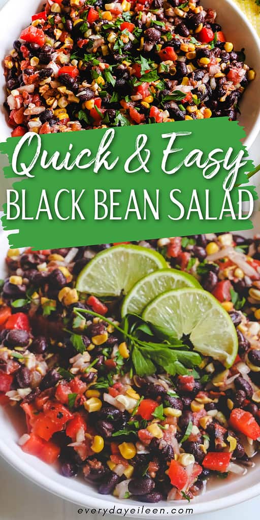 A Pinterest pin with text overlay for a black bean salad.